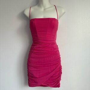 Lucy in the Sky pink ruched bodycon dress